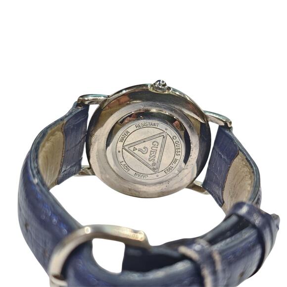 ⌚ Vintage GUESS Watch Opal Mosaic Bezel - Stainless Steel Blue Leather - Picture 4 of 5